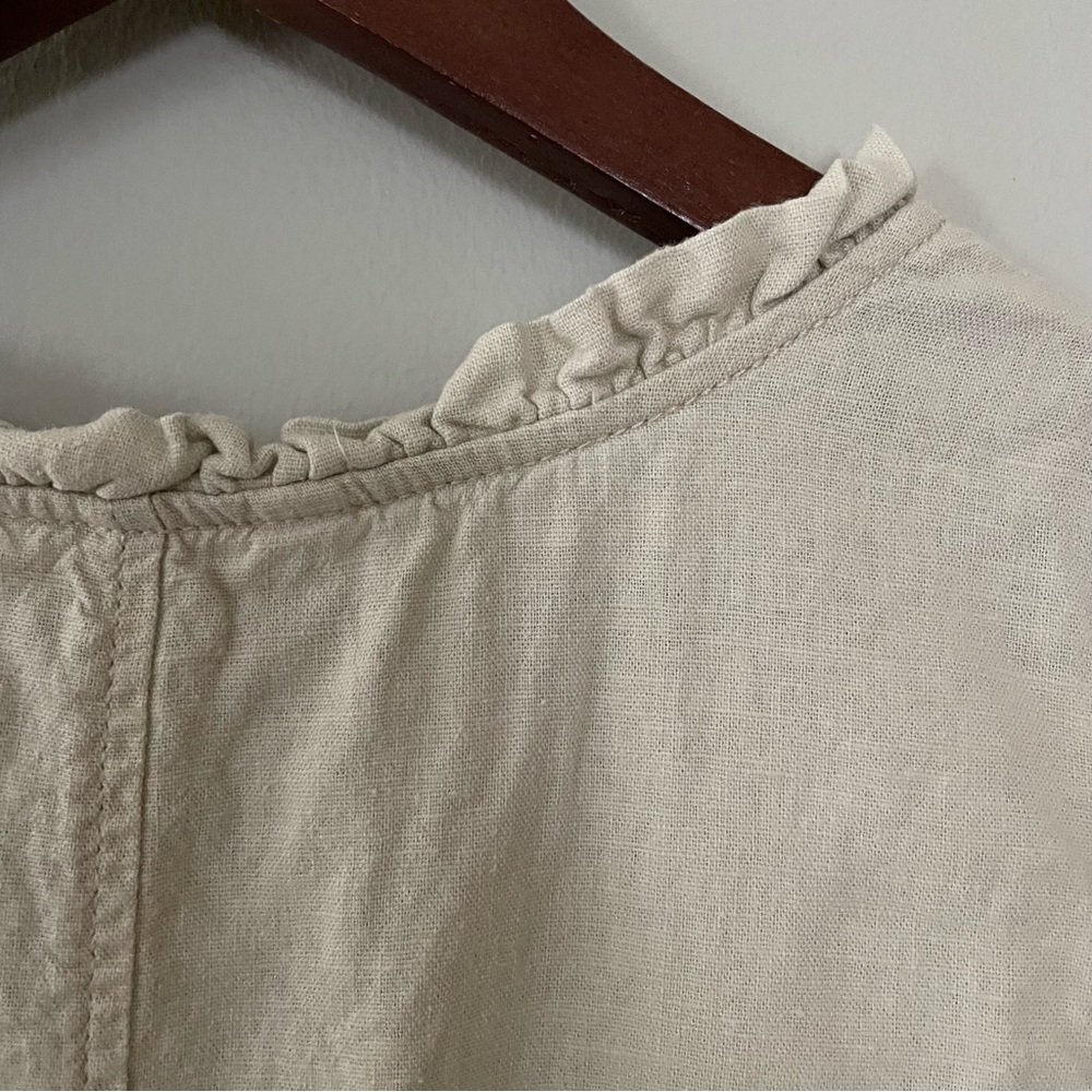 Sleeveless Linen Blend Neutral Cream Beige V-Neck Shift Dress w/ Pockets Large - Picture 9 of 15
